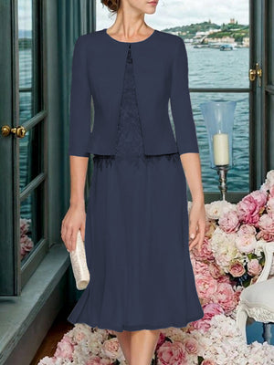 A-line Scoop Ruffles Tea-Length Chiffon Mother of the Bride Dress