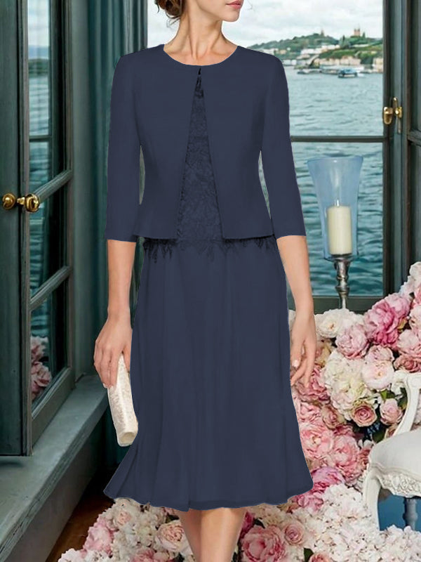 A-line Scoop Ruffles Tea-Length Chiffon Mother of the Bride Dress