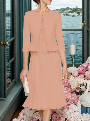 A-line Scoop Ruffles Tea-Length Chiffon Mother of the Bride Dress