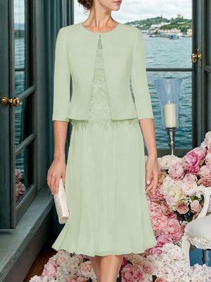 A-line Scoop Ruffles Tea-Length Chiffon Mother of the Bride Dress