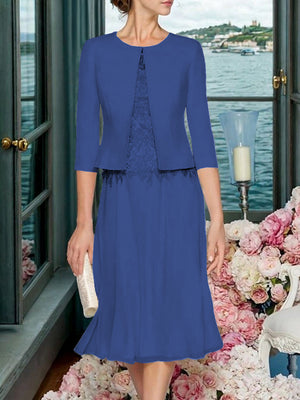A-line Scoop Ruffles Tea-Length Chiffon Mother of the Bride Dress