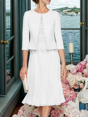 A-line Scoop Ruffles Tea-Length Chiffon Mother of the Bride Dress