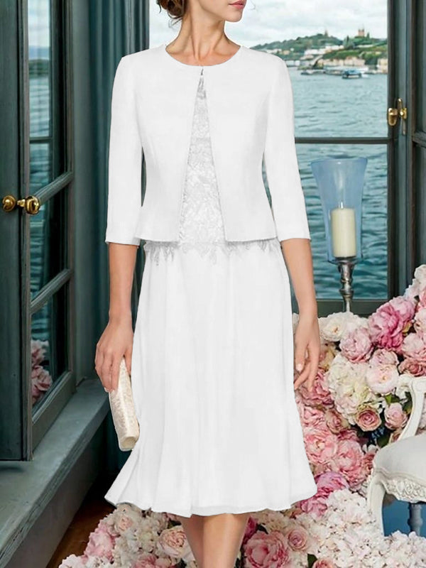 A-line Scoop Ruffles Tea-Length Chiffon Mother of the Bride Dress