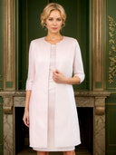 Sheath Scoop 3/4 Sleeves Appliques Lace Knee-Length Satin Mother of the Bride Dress