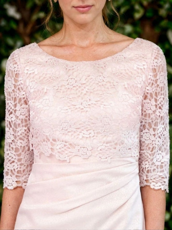 Sheath Scoop 3/4 Sleeves Appliques Lace Knee-Length Satin Mother of the Bride Dress