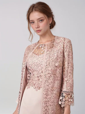 Sheath Scoop Appliques Lace Knee-Length Satin Mother of the Bride Dress