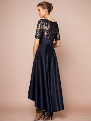 A-line Bateau 1/2 Sleeves Appliques Lace Ankle-Length Satin Mother of the Bride Dress