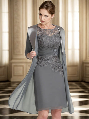 Sheath Bateau 1/2 Sleeves Appliques Lace Short/Mini Chiffon Mother of the Bride Dress
