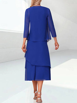 A-line Scoop Cascading Ruffles Tea-Length Chiffon Mother of the Bride Dress