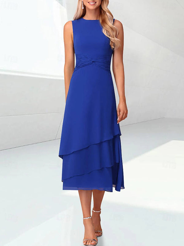 A-line Scoop Cascading Ruffles Tea-Length Chiffon Mother of the Bride Dress