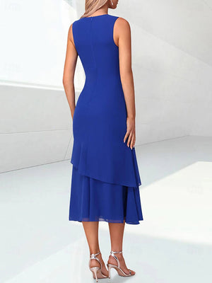 A-line Scoop Cascading Ruffles Tea-Length Chiffon Mother of the Bride Dress