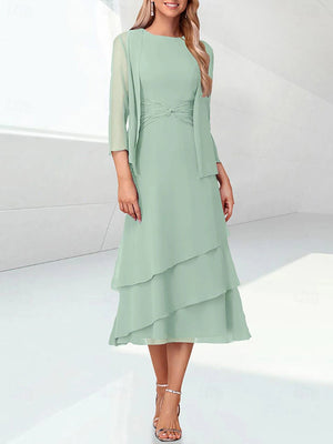 A-line Scoop Cascading Ruffles Tea-Length Chiffon Mother of the Bride Dress