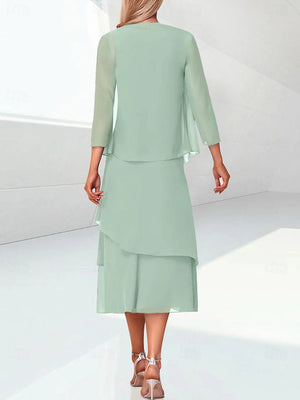 A-line Scoop Cascading Ruffles Tea-Length Chiffon Mother of the Bride Dress