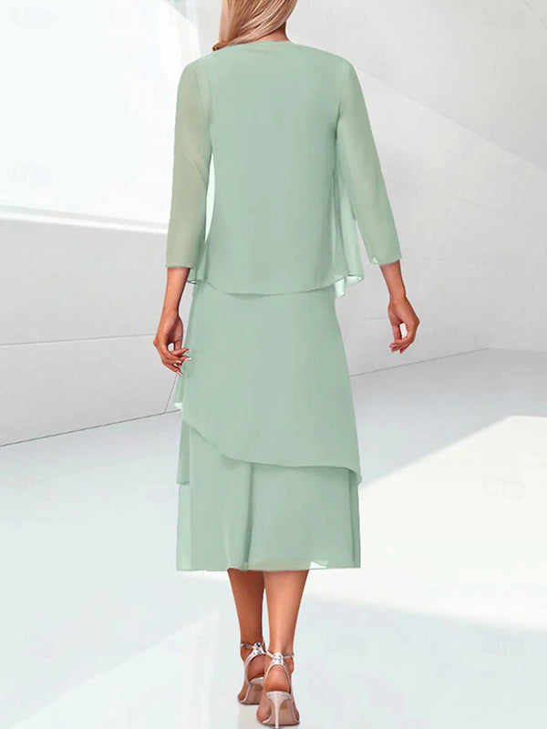 A-line Scoop Cascading Ruffles Tea-Length Chiffon Mother of the Bride Dress