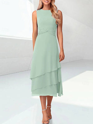 A-line Scoop Cascading Ruffles Tea-Length Chiffon Mother of the Bride Dress