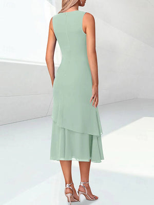 A-line Scoop Cascading Ruffles Tea-Length Chiffon Mother of the Bride Dress