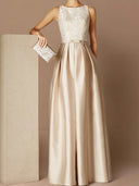 A-line Scoop Pleated Floor-Length Satin Mother of the Bride Dress
