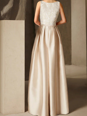 A-line Scoop Pleated Floor-Length Satin Mother of the Bride Dress