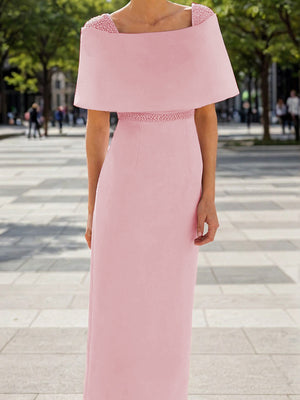 Sheath Scoop Short Sleeves Beading Ankle-Length Mother of the Bride Dress