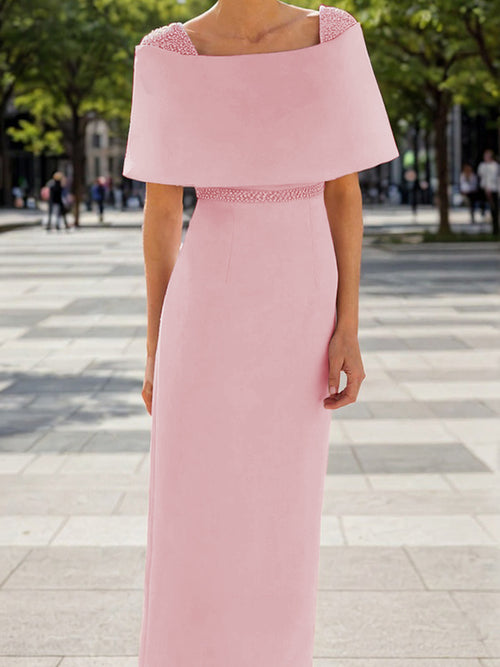 Sheath Scoop Short Sleeves Beading Ankle-Length Mother of the Bride Dress