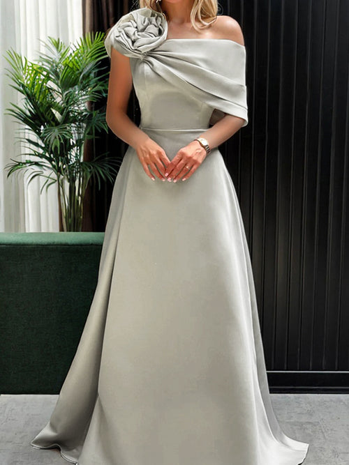 A-line Flower Floor-Length Satin Corset Mother of the Bride Dress