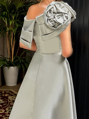 A-line Flower Floor-Length Satin Corset Mother of the Bride Dress