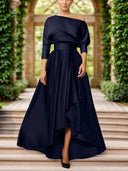 A-line 3/4 Sleeves Ruffles Asymmetrical Silk Like Satin Mother of the Bride Dress