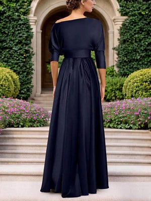 A-line 3/4 Sleeves Ruffles Asymmetrical Silk Like Satin Mother of the Bride Dress