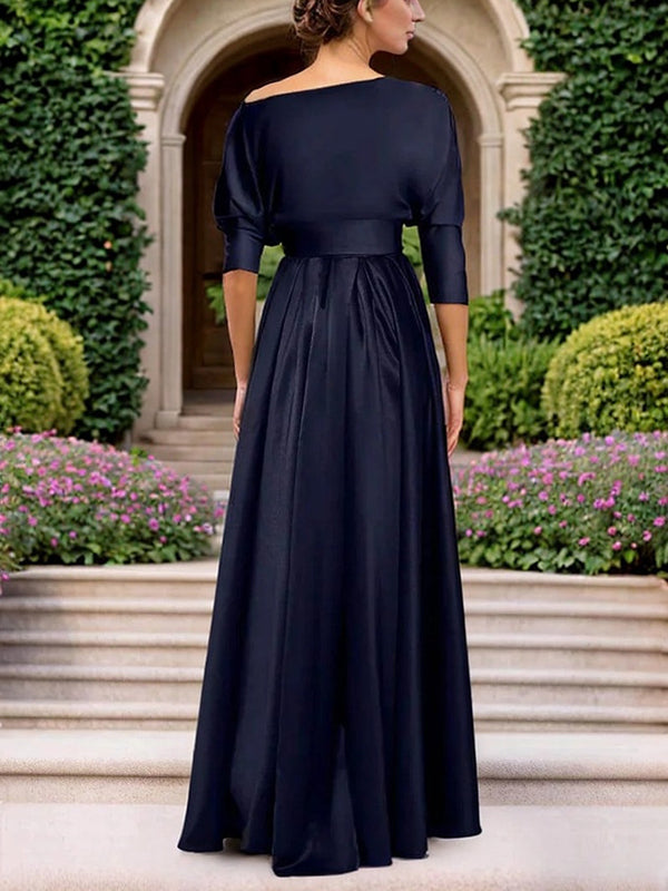 A-line 3/4 Sleeves Ruffles Asymmetrical Silk Like Satin Mother of the Bride Dress