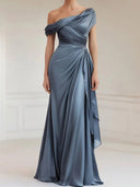 Sheath Pleated Floor-Length Satin Chiffon Corset Mother of the Bride Dress