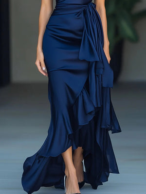 Sheath One-Shoulder Ruffles Asymmetrical Mother of the Bride Dress