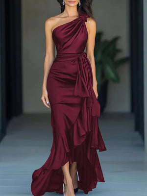 Sheath One-Shoulder Ruffles Asymmetrical Mother of the Bride Dress