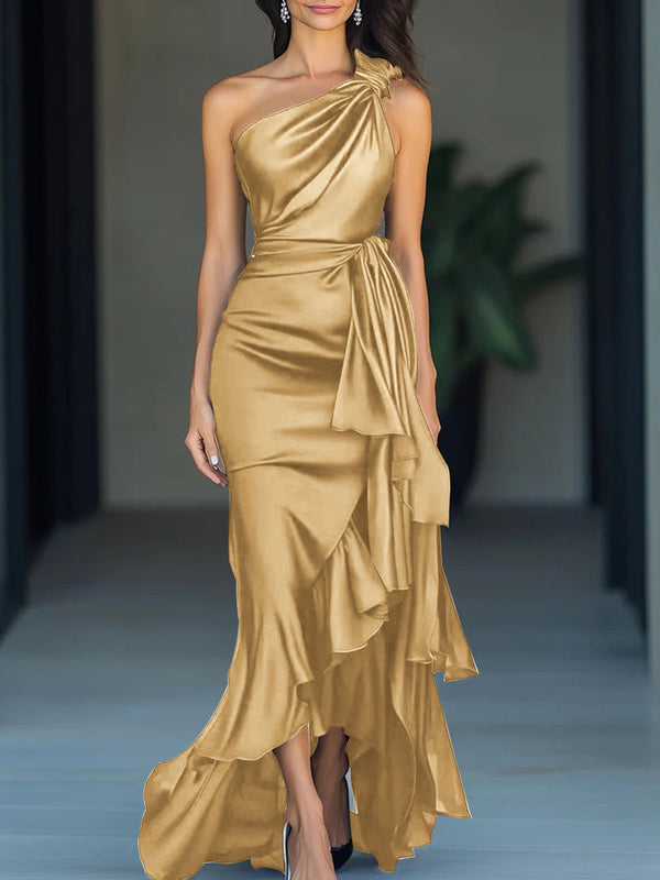 Sheath One-Shoulder Ruffles Asymmetrical Mother of the Bride Dress