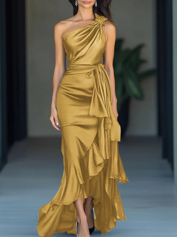 Sheath One-Shoulder Ruffles Asymmetrical Mother of the Bride Dress