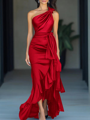 Sheath One-Shoulder Ruffles Asymmetrical Mother of the Bride Dress