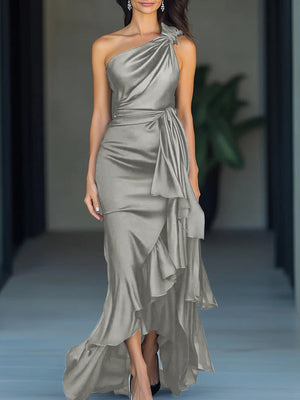 Sheath One-Shoulder Ruffles Asymmetrical Mother of the Bride Dress