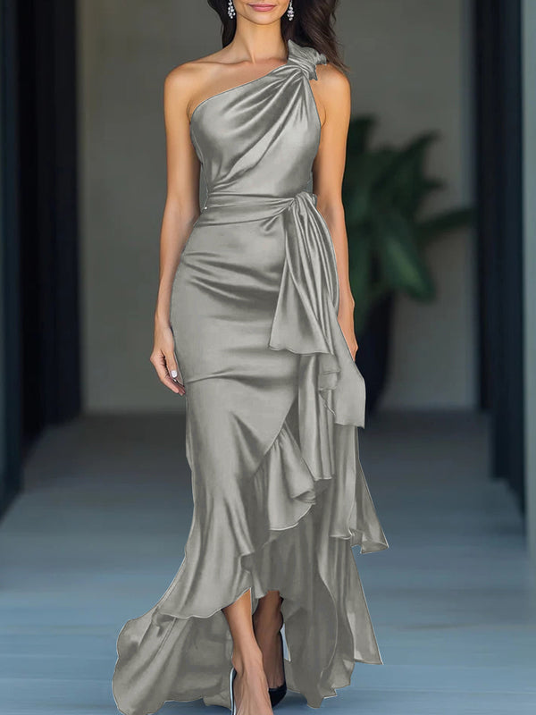 Sheath One-Shoulder Ruffles Asymmetrical Mother of the Bride Dress