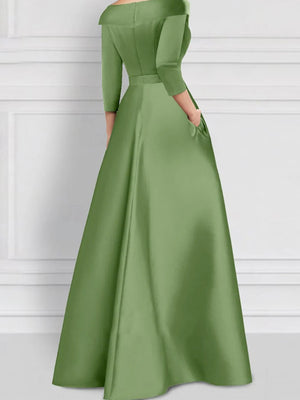Sheath V-neck 1/2 Sleeves Appliques Lace Floor-Length Satin Corset Mother of the Bride Dress