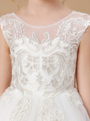 Ball-Gown Scoop Applique Sweep Train Tulle Flower Girl Dress