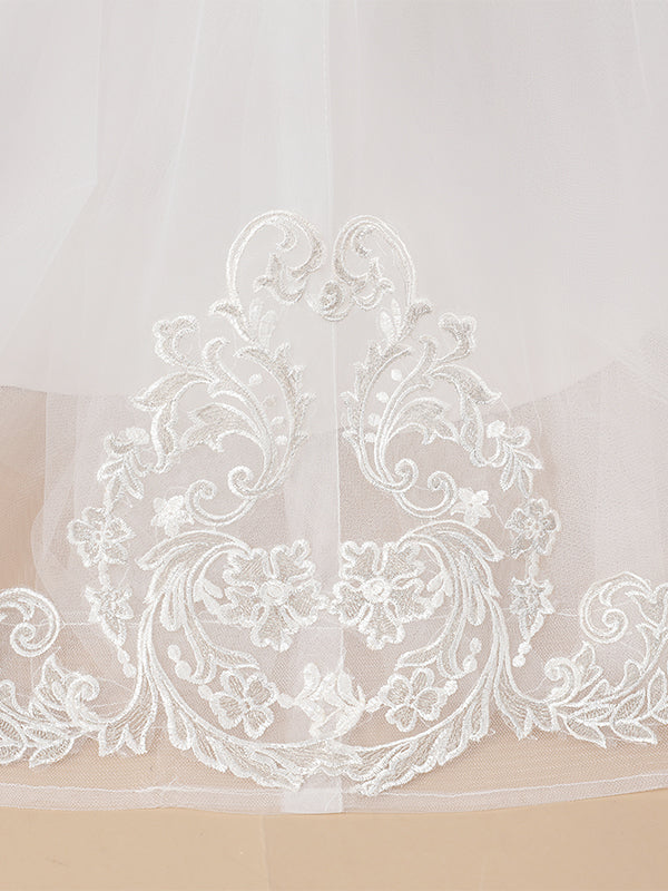Ball-Gown Scoop Applique Sweep Train Tulle Flower Girl Dress