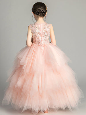 A-line Scoop Beading Floor-Length Tulle Flower Girl Dress