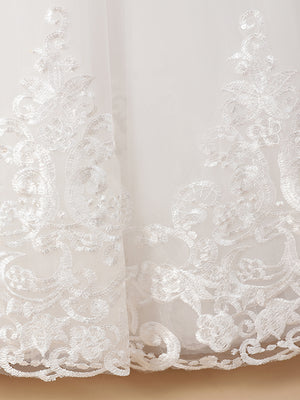 Ball-Gown Scoop Short Sleeves Bow Floor-Length Tulle Flower Girl Dress