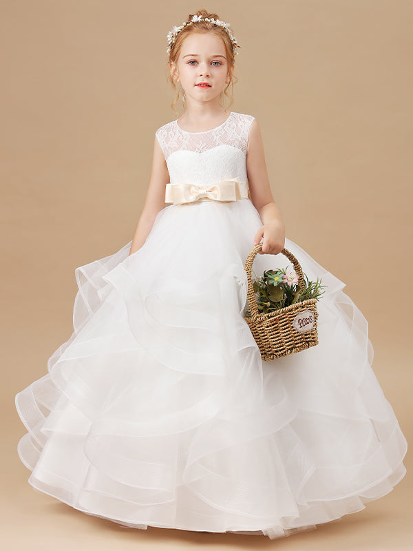 Ball-Gown Scoop Bow Ankle-Length Tulle Flower Girl Dress