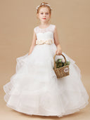 Ball-Gown Scoop Bow Ankle-Length Tulle Flower Girl Dress