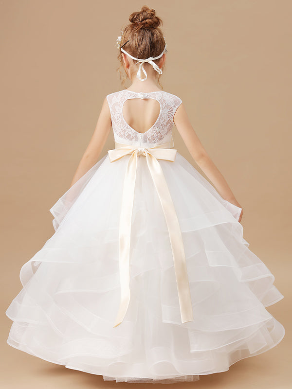 Ball-Gown Scoop Bow Ankle-Length Tulle Flower Girl Dress