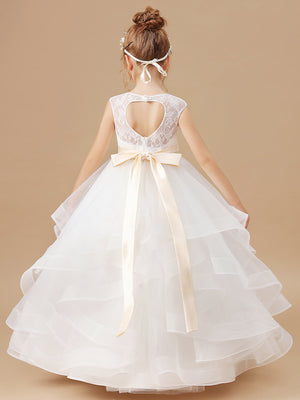 Ball-Gown Scoop Bow Ankle-Length Tulle Flower Girl Dress