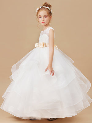 Ball-Gown Scoop Bow Ankle-Length Tulle Flower Girl Dress