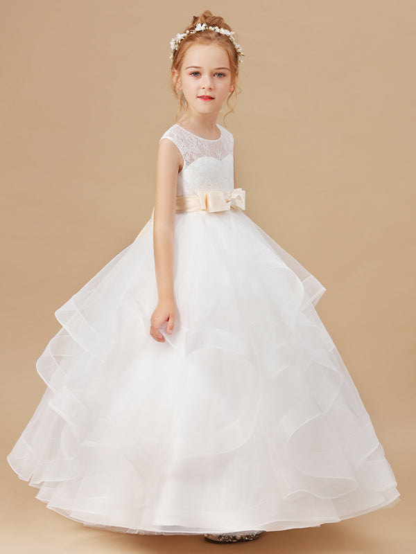 Ball-Gown Scoop Bow Ankle-Length Tulle Flower Girl Dress