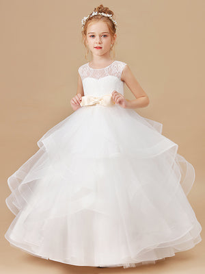 Ball-Gown Scoop Bow Ankle-Length Tulle Flower Girl Dress