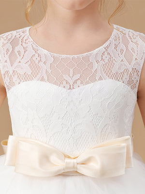 Ball-Gown Scoop Bow Ankle-Length Tulle Flower Girl Dress